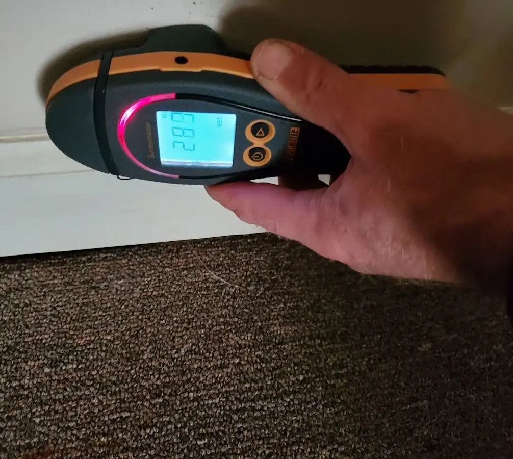 Moisture detection at baseboard during Burst Pipe Cleanup in Bloomington